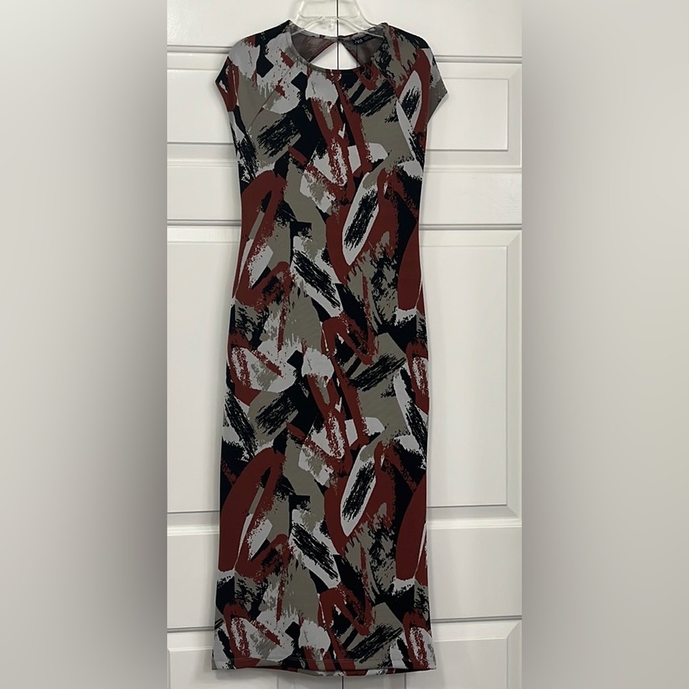 Zara NWT Abstract Print Midi Dress Size M